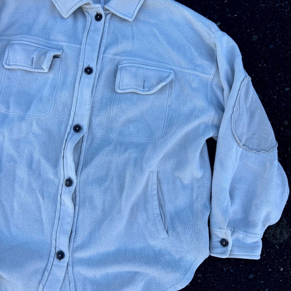 Free People Ruby Oversized Fleece Shirt Jacket Shacket Light White Cozy Sz Large - Picture 4 of 10
